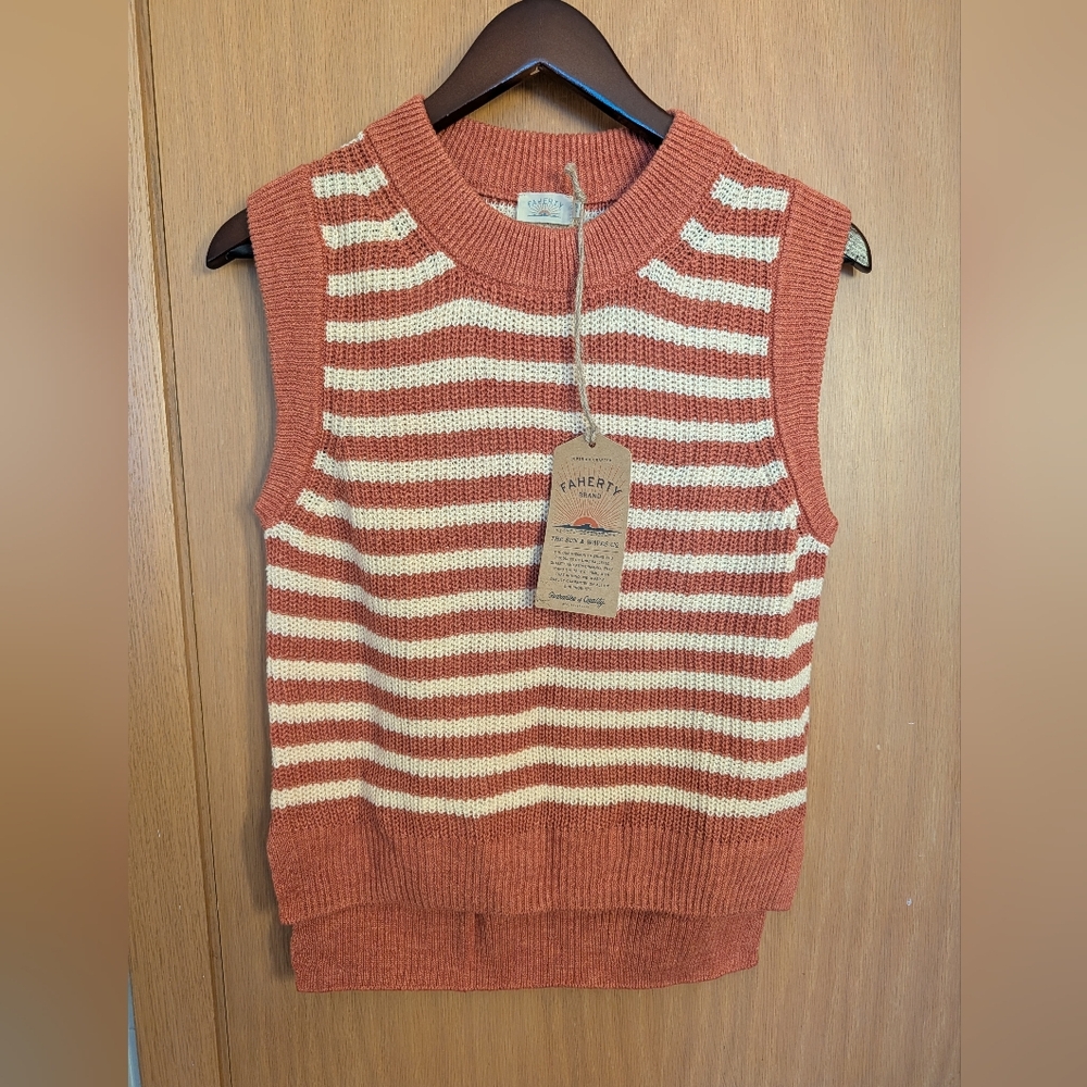 NWT Faherty Striped Sleeveless Sweater - Rust and Cream
